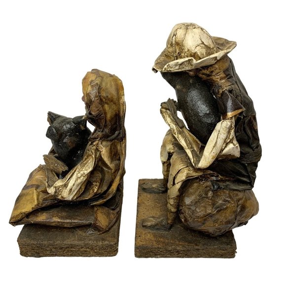 Vintage Pair Mexican Folk Art Paper Mache Sitting Holding Pig Handmade - Picture 7 of 12